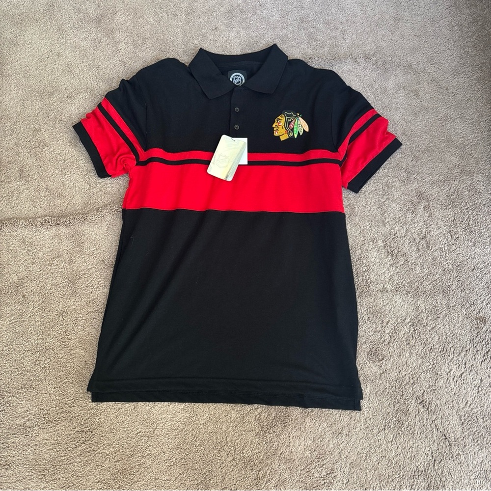 Chicago Blackhawks -Black and Red Polo Shirt-Size Large